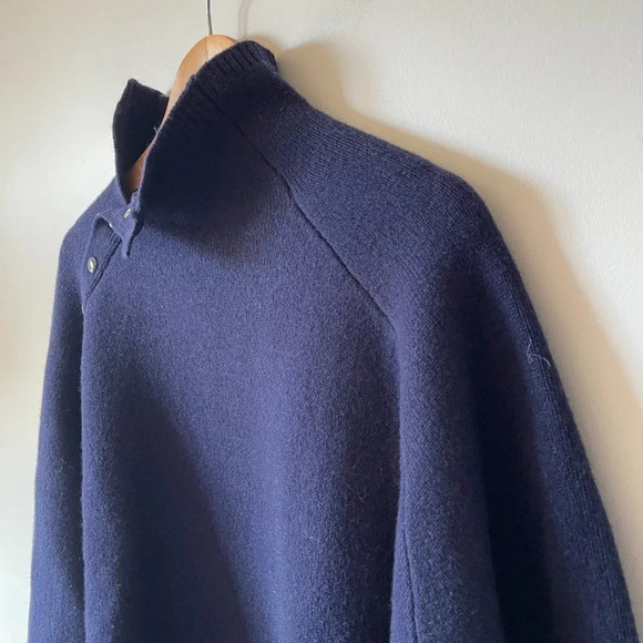 Zara  96% Merino Wool High Buttoned Collar Knit Sweater Navy Blue Size Medium - Picture 8 of 11